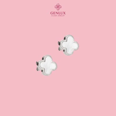 Bộ trang sức GenLux Dây chuyền vòng tay khuyên tai Dual Lucky Leaves Silver-White 7 bo-trang-suc-hoa